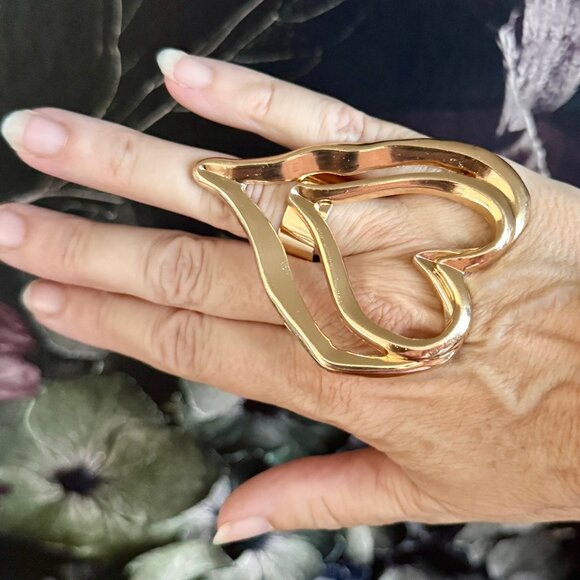 Jewelry - NEW Exaggerated Large Hollow Double Hearts Adjustable Ring